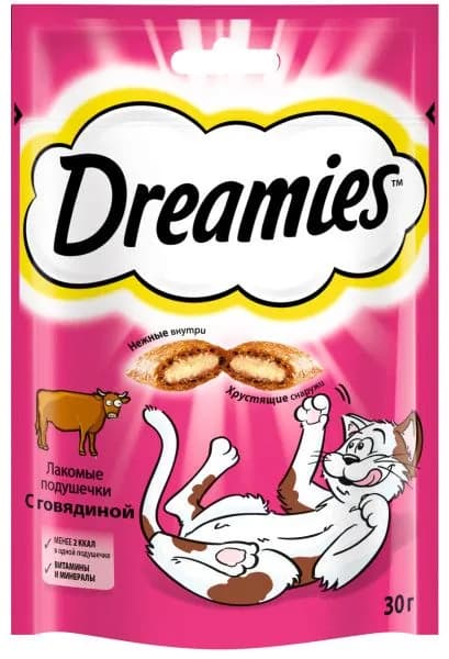 Лакомство Dreamies лакомые подушечки с говядиной, 30 г.