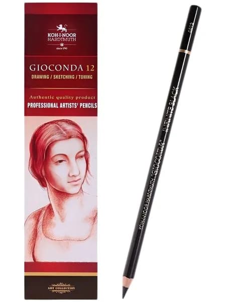 Карандаш угольный KOH-I-NOOR 1 штука, "Gioconda"Extra Charcoal, корпус черный, средняя твердость.