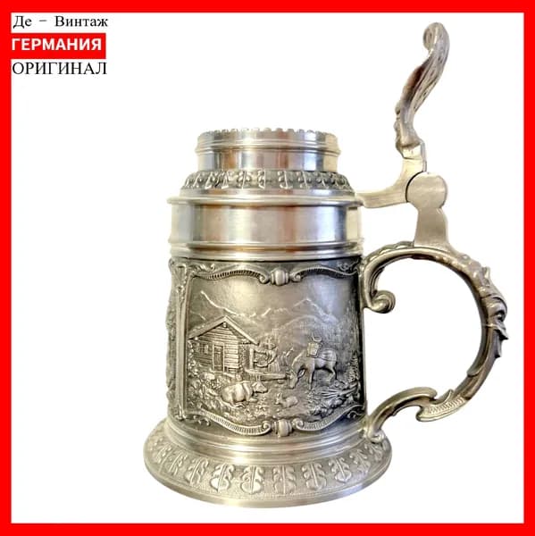 Кружка пивная, оловянная Предгорье, винтаж. Германия