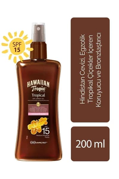 Hawaiiana защитное масло для загара SPF 15, водостойкая формула для сияющей кожи, 200 мл. Средство обеспечивает ровный тон, защищает от UVA/UVB лучей и интенсивно увлажняет тело.