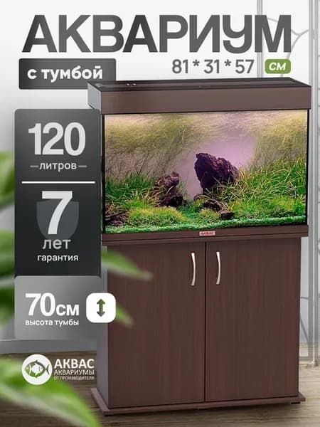 Аквариум 120 л. с тумбой крышкой и освещением (81*31*57 см)