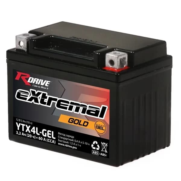 Мото аккумулятор RDRIVE GOLD YTX4L-GEL