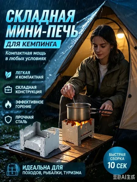 Горелка туристическая складная Таганок для сухого горючего и спирта, мини плитка из нержавеющей стали для похода кемпинга и выживания, выдерживает до 9 кг