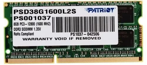 Patriot Memory Оперативная память DDR3L, 1600 МГц, 1 x 8 ГБ (PSD38G1600L2S)