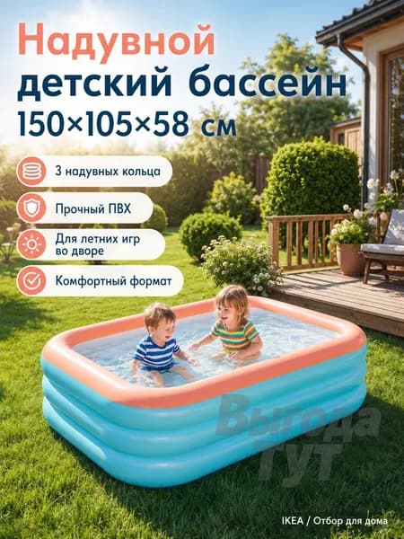 Надувной бассейн 1.5 м быстрый надув, безопасный для детей, летний