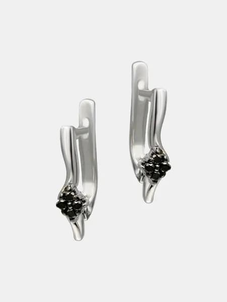 Серьги из серебра 925 пробы, натуральный Бриллиант чёрный
