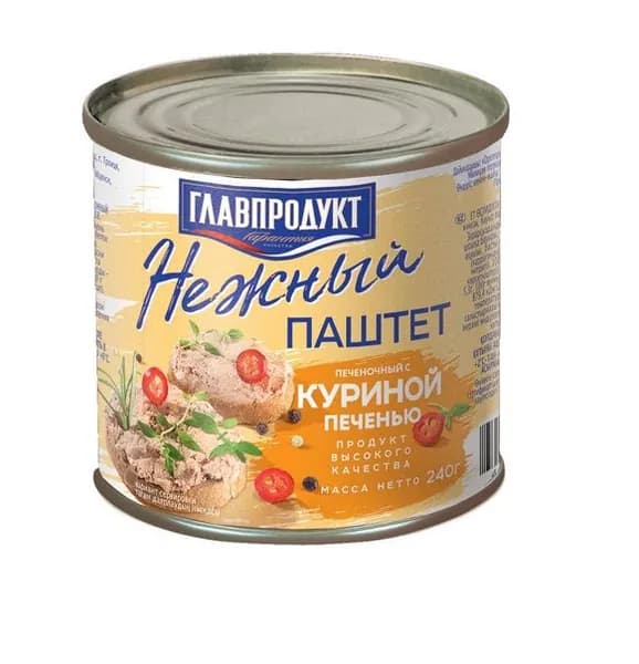 Главпродукт Паштет Нежный с куриной печенью, 240 г