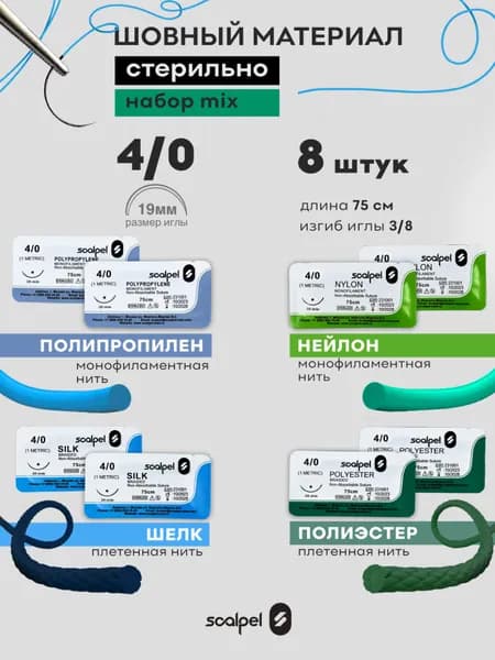 Учебный шовный материал для ран 4.0 - 8ШТ