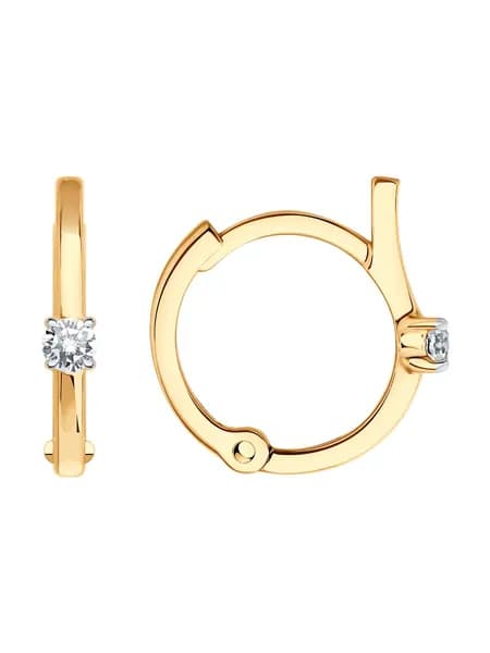 Серьги золотые женские 585 пробы ювелирные Diamant, сережки с камнями фианитами