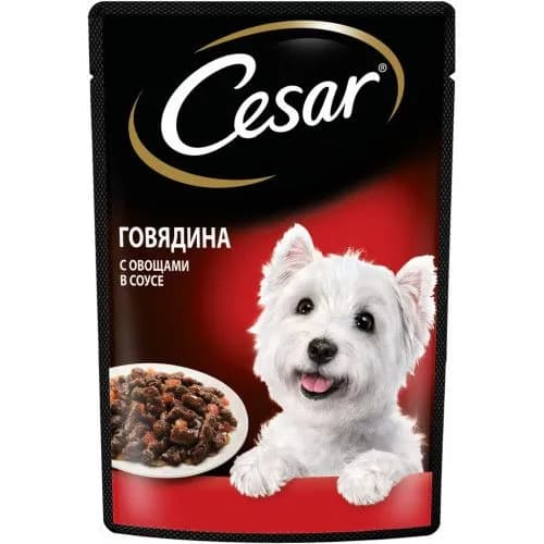 Влажный корм Cesar пауч для собак с говядиной и овощами, 85 г.