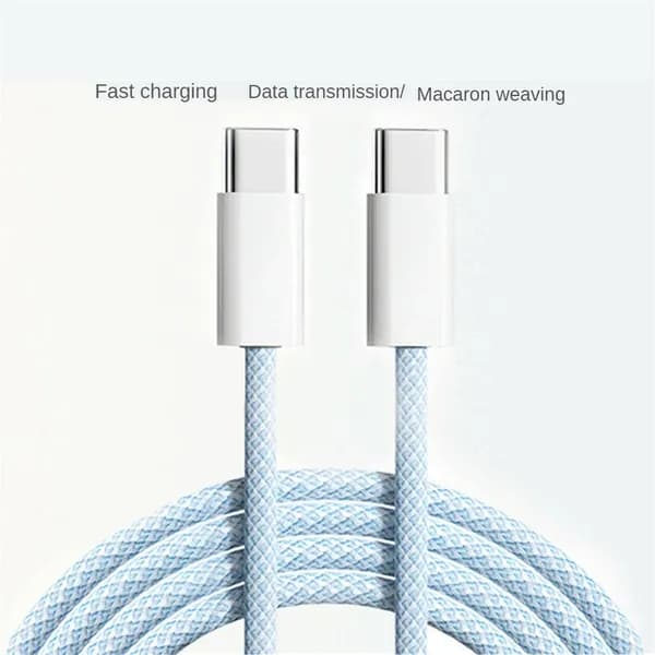 Для 15 Macaron Кабель для передачи данных Двойной тип C, плетеный кабель с быстрой зарядкой C к 60 Вт, 100 см, зарядный кабель, серо-белый