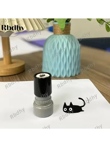 Штамп котик 3x6.2 см, пластиковая ручка, со встроенной подушкой, для детского творчества