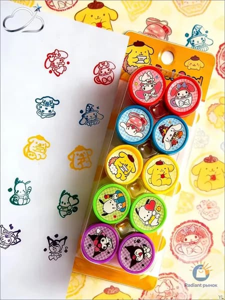 Набор детских цветных печатей с personnages Sanrio (10 шт.): яркие, безопасные, игрушка для мальчиков и девочек, для творчества и развития, идеально для дома и детского сада