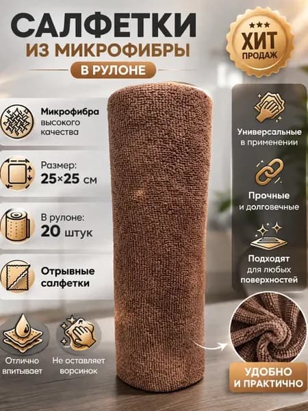 Салфетки для уборки и кухни из микрофибры в рулоне