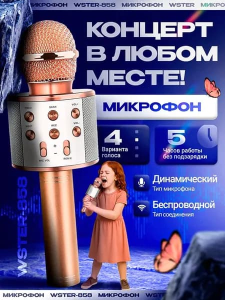 Микрофон караоке беспроводной детский с колонкой и эхо