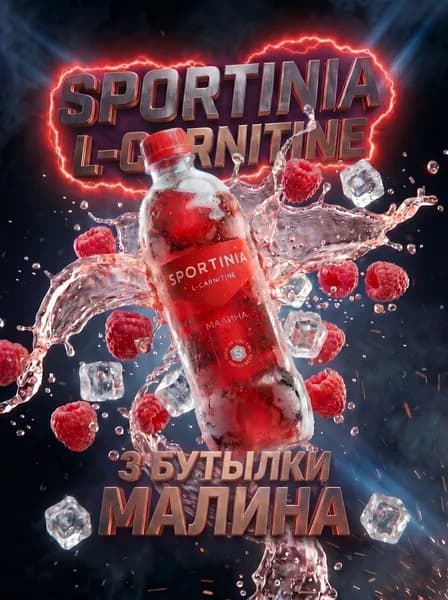 Спортивный напиток Sportinia L- Carnitin (Спортиния L-КАРНИТИН) Малина 0,5л./3 бут.