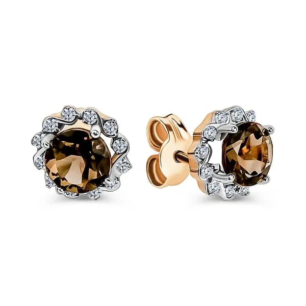 Серьги женские с раух-топазами и фианитами из красного золота 375 пробы 585GOLD