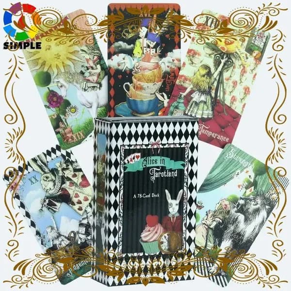 Популярный набор карт Таро Alice in Tarotland, Drink Me версия, выпущен в карманном формате для игр.