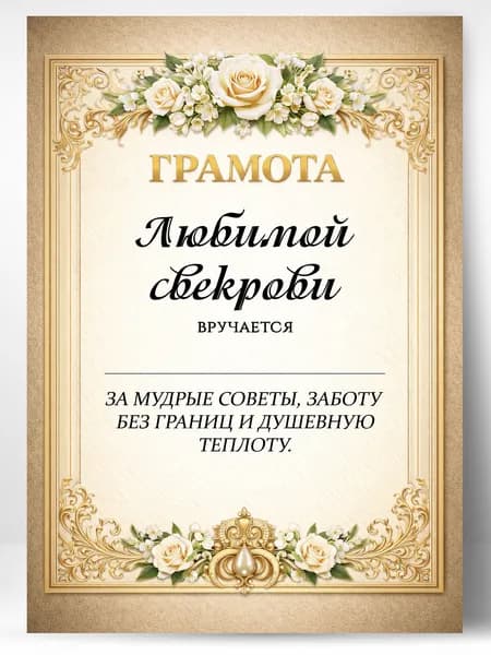 Грамота диплом в подарок - Любимой свекрови