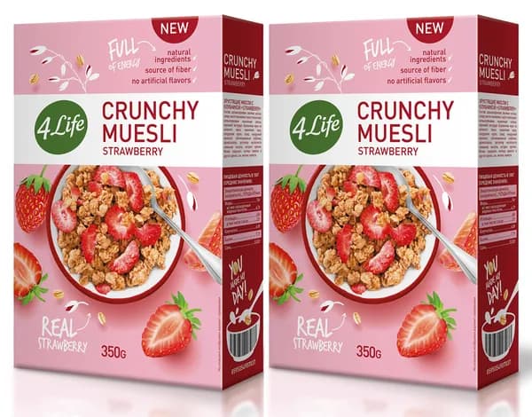 Хрустящие клубничные мюсли 4Life Crunchy Muesli Strawberry, Чехия, 350г х 2шт