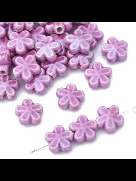 Бусины керамические 10шт, фиолетовые, 12 мм, flower shape