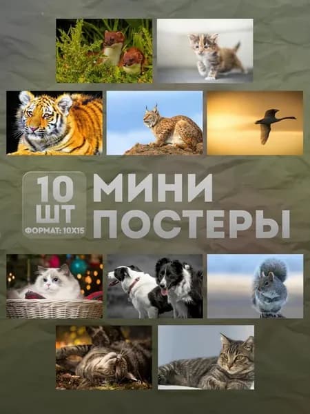 Мини постеры (набор) «Животные» 10 шт