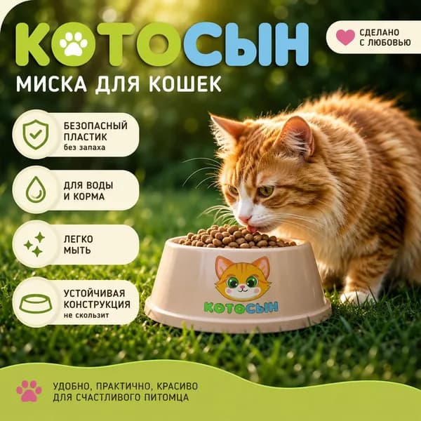 Миска Госи для домашних животных с дизайном "Котосын" 0,3л (бежевый)