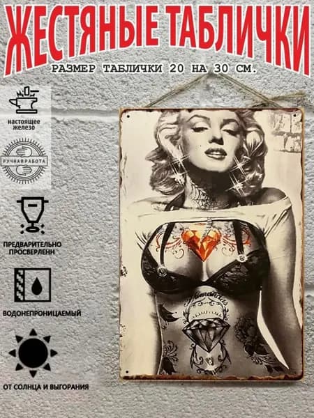 Табличка металлическая интерьерная Pin-Up Девушка Пинап
