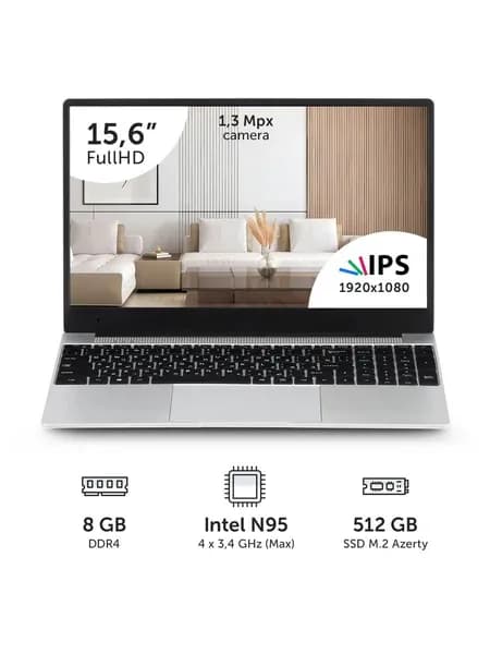Azerty RB-1554 Ноутбук 15.6", Intel N95, RAM 8 ГБ, SSD 512 ГБ, Intel UHD Graphics, Windows Pro, (120-0821), серебристый, Русская раскладка