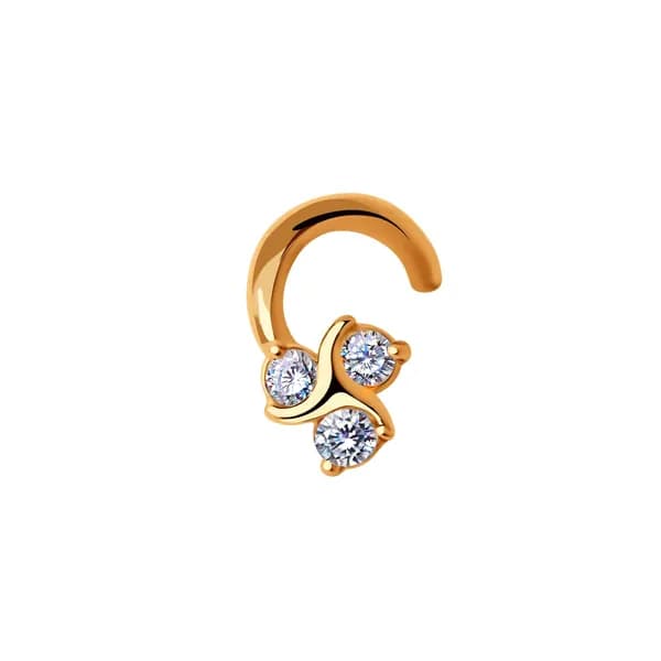 Золотой пирсинг в нос DIAMANT-ONLINE с фианитом 585 пробы