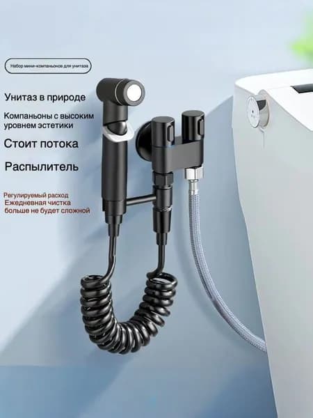 Биде-душ для унитаза с латунным краном 2 выхода Набор: душевая лейка + кронштейн + шланг 2 м Туалетный аксессуар для гигиены и уборки