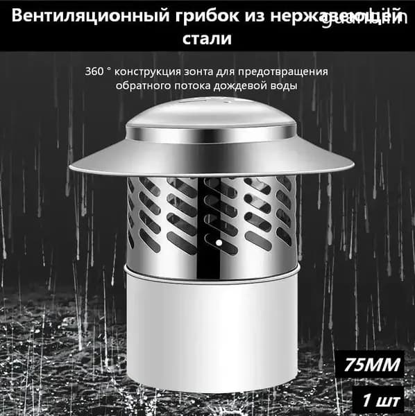 Колпак на дымоход из нержавейки, колпак на трубу дымохода 75MM,зонт защитный от дождя, безлопастной дефлектор, крышка на трубу для печи