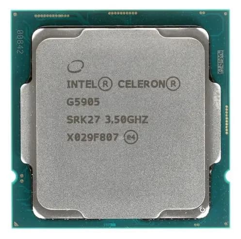 Процессор Intel Celeron G5905 (CM8070104292115-SRK27) OEM - LGA 1200, 2 х 3.5 ГГц, L2 - 0.5 МБ, L3 - 4 МБ, 2хDDR4-2666 МГц, Intel UHD Graphics 610, TDP 58 Вт