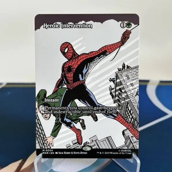 Индивидуальные качественные карты Marvel, из бумаги с чёрной сердцевиной, DIY магическая колода, стандартный размер, без фольгирования Heroic Intervention MAR #34