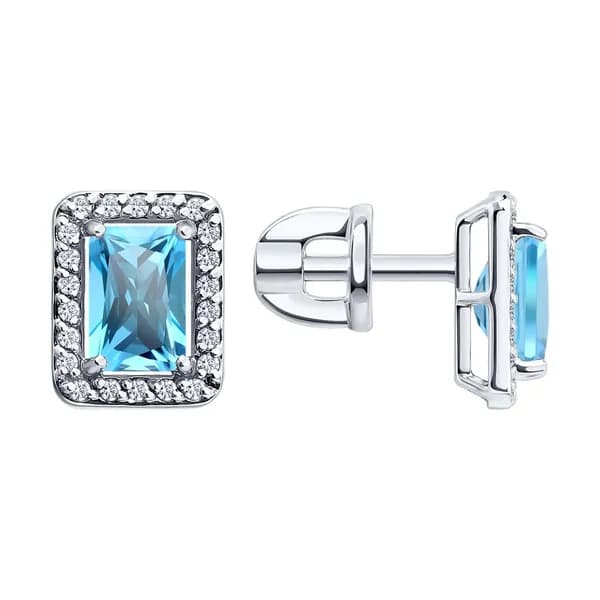 Серьги из белого золота DIAMANT-ONLINE с топазом и бриллиантом 585 пробы