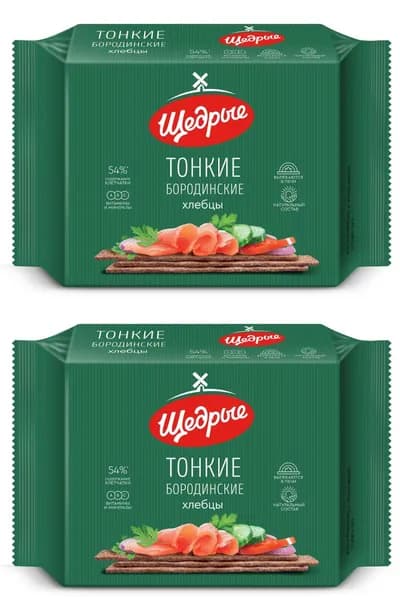 Щедрые Хлебцы хрустящие, тонкие, бородинские, 170 г, 2шт/