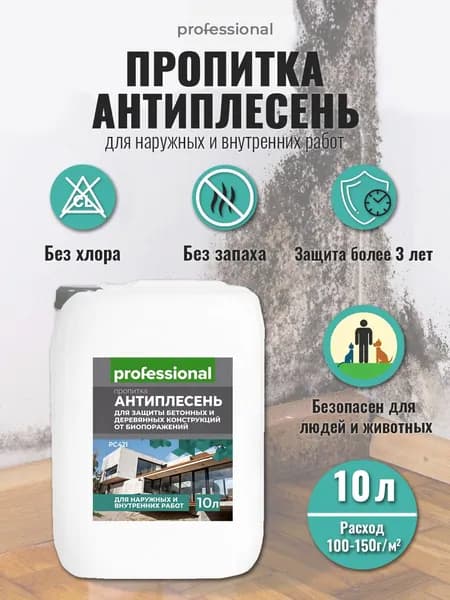 Средство от плесени АНТИПЛЕСЕНЬ PROFESSIONAL пропитка 10л, грунтовка против грибка для стен под обои