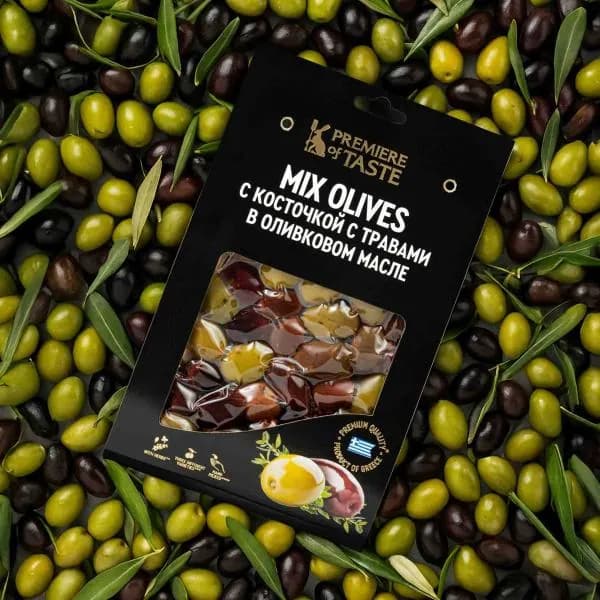 Микс оливок с травами с косточкой Premiere of Taste 150г