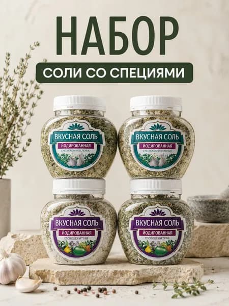 Соль пищевая йодированная с приправами и специями