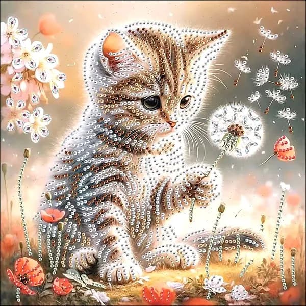 Алмазная мозаика "Кошка" картина стразами 30х30cm частичная выкладка, без подрамника