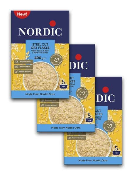 Хлопья Nordic Овсяные 5 минут варки 3 шт по 400 г