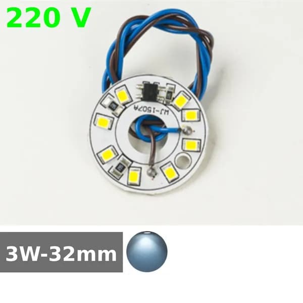 Алюминиевая круглая светодиодная плата (модуль) 3W 220V 32мм led smd 2835, белый холодный свет