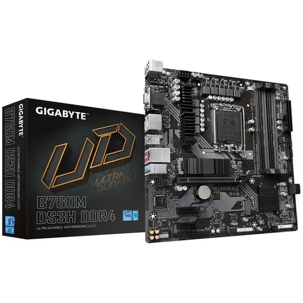 Материнская плата GIGABYTE B760M DS3H DDR4, Socket1700, Intel B760, 4xDDR4, PCI-Ex16, 4SATA3, mATX, Retail