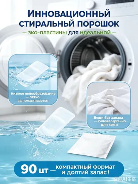 Стиральный порошок 90 г 1  стирок Для белых тканей, Для цветных тканей