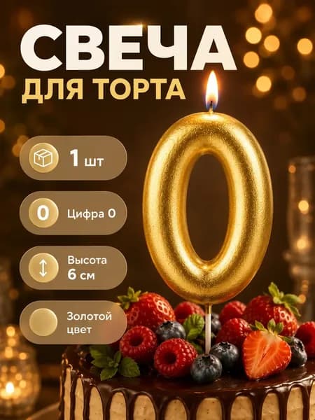 ANIS LOVE Свечи для торта цифра 0 "Без отдушки" 6 см х 3 см 1 шт
