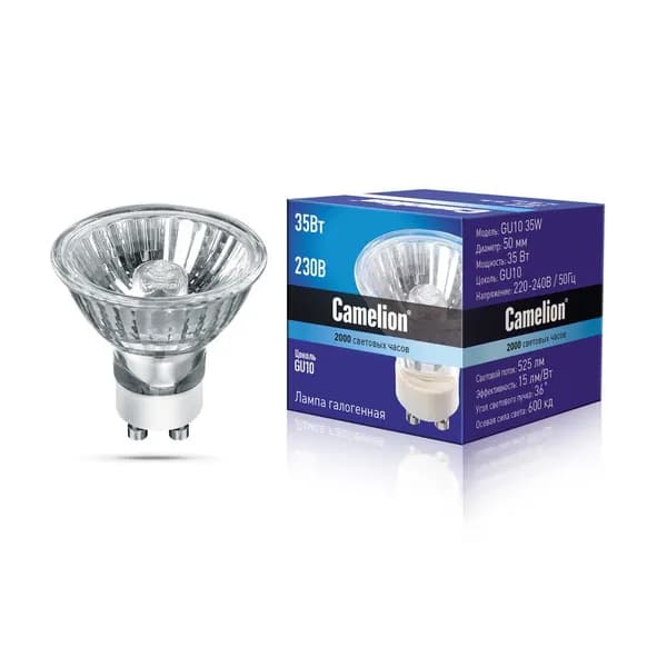 Галогенная лампа 1шт. 35 Вт, 220В, GU10, диметр 50 мм, высота 52 мм - Camelion GU10 230V 35W