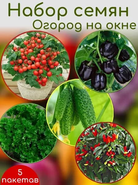 Семена набор огород на подоконнике, 5 культур для дома