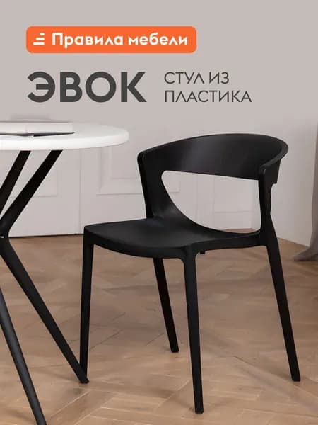 Стул для кухни Эвок, пластиковый, для сада, для улицы, без подлокотников, 49х49х75 см, Черный, пластик
