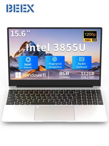 BEEX Студенческие резервные ноутбуки Ноутбук 15.6", RAM 8 ГБ, SSD 512 ГБ, Intel HD Graphics 510, Windows Pro, (T156), серебристый, Английская раскладка