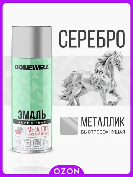 DONEWELL Аэрозольная краска, Акриловая, Глянцевое покрытие, 0.52 л, серебристый